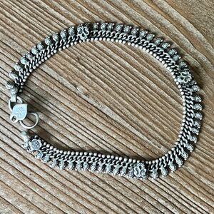 Vintage Sterling Silver Indian Payal Anklet • Ornate Paisley & Heart Detail